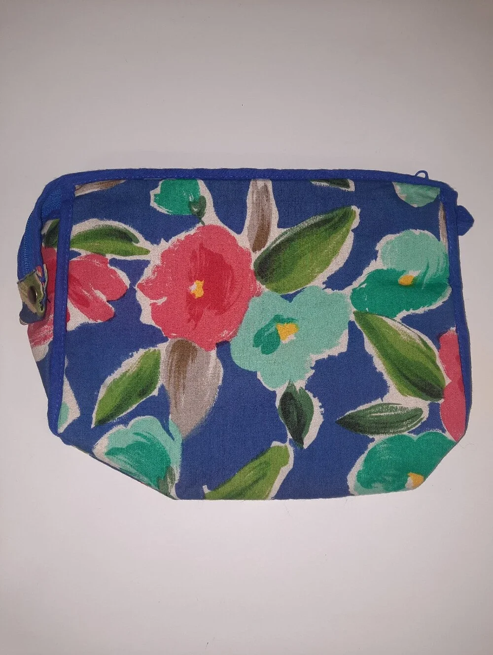 Vintage Gloria Vanderbilt Floral Blue Canvas Cosmetic Pouch